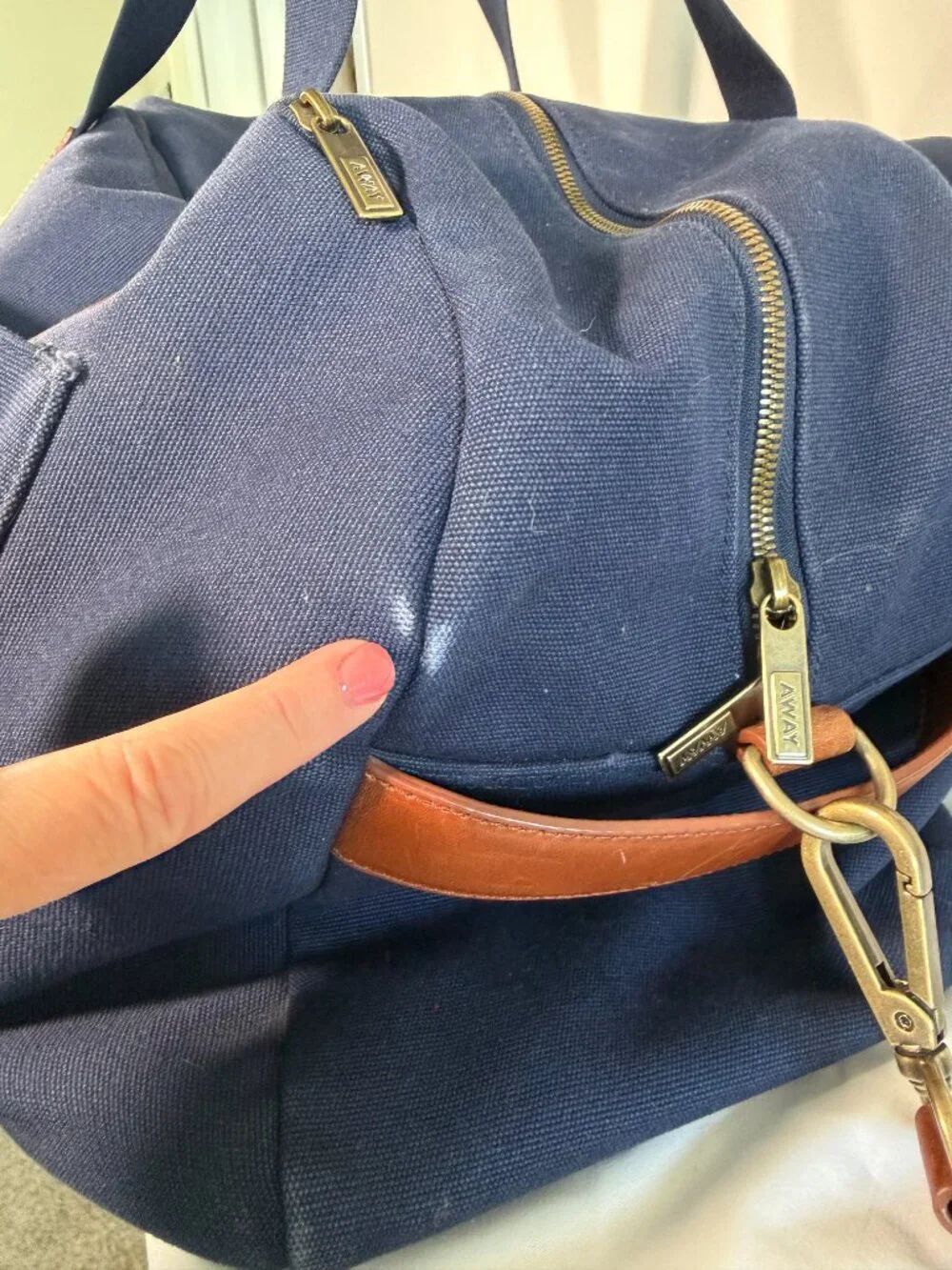 AWAY Weekender Travel Canvas Leather Duffel Bag Navy Blue